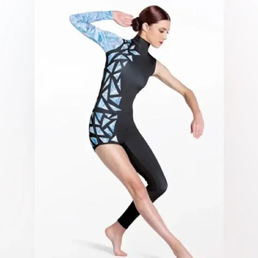 Weissman Elite dance costume blue white geometric Voice Of The Sea PL13060 MC